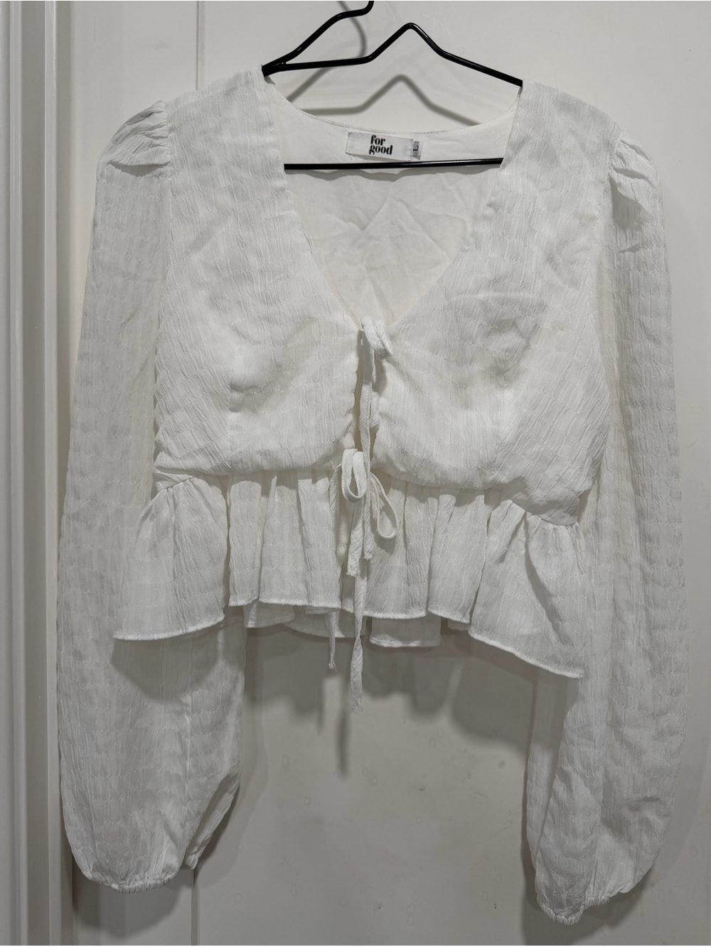 White Peplum Tie-Front Blouse